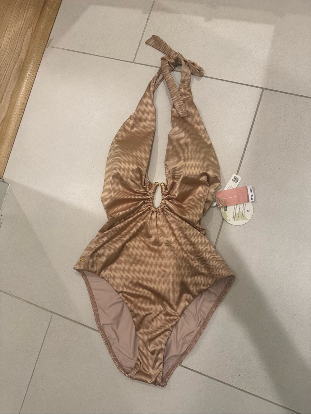 Pilyq Metallic Bronze Halter One-Piece Swimsuit - Picture 3 of 9